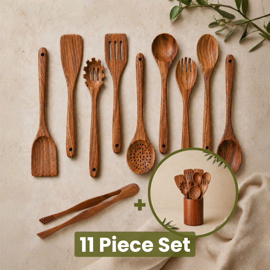 The Wooden Pantry™ Essential Wooden Utensil Set